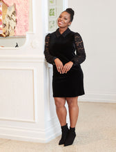 Load image into Gallery viewer, Lace & Velvet Collared Shift Dress