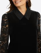 Load image into Gallery viewer, Lace & Velvet Collared Shift Dress